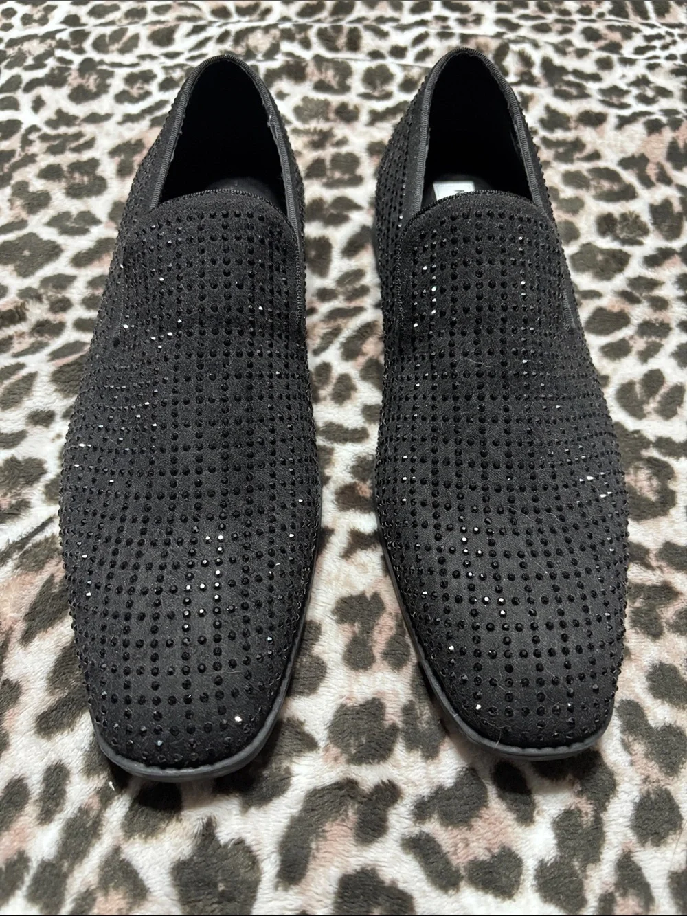 Steve Madden Black Crystal-Studded Slip-On Loafers Men’s Size 11.5